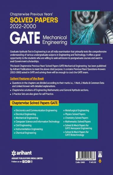 GATE Chapterwise Previous Years Solved Papers (2022-2000) Mechanical Engineering
