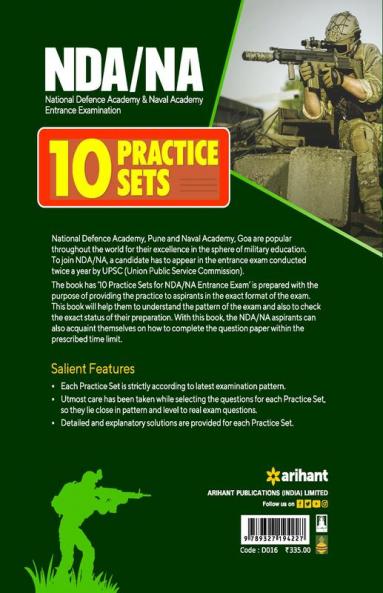 NDA/NA National Defence Academy & Naval Academy Entrance Examination 10 Practice Sets