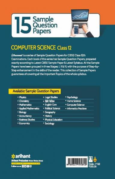 CBSE Board Exams 2023  I-Succeed 15 Sample Question Papers COMPUTER SCIENCE Class 12th