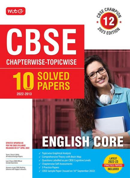 MTG CBSE 10 Years Chapterwise Topicwise Solved Papers Class 12 English Core - CBSE Champion For Exam 2023 (Paperback MTG Editorial Board)