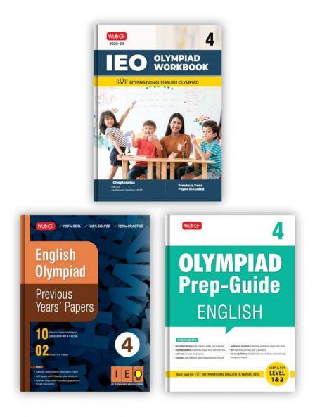 MTG International English Olympiad (IEO) Workbook Prep-Guide & Previous Years Papers with Self Test Paper Class 4 - SOF Olympiad Books For 2023-24 Exam (Set of 3 Books)