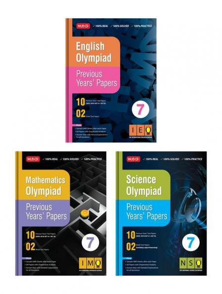 MTG Olympiad Previous Years Papers with Mock Test Papers Class 7 - SOF IMO NSO IEO Olympiad Books For 2023-24 Exam (Set of 3 Books) | Sample OMR Sheet with Chapterwise Analysis