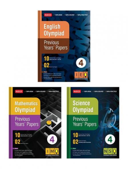 MTG Olympiad Previous Years Papers with Mock Test Papers Class 4 - SOF IMO NSO IEO Olympiad Books For 2023-24 Exam (Set of 3 Books) | Sample OMR Sheet with Chapterwise Analysis