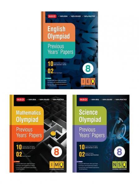 MTG Olympiad Previous Years Papers with Mock Test Papers Class 8 - SOF IMO NSO IEO Olympiad Books For 2023-24 Exam (Set of 3 Books) | Sample OMR Sheet with Chapterwise Analysis