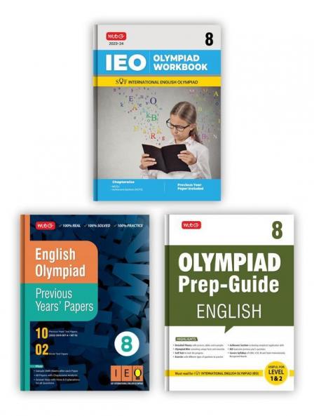 MTG International English Olympiad (IEO) Workbook Prep-Guide & Previous Years Papers with Self Test Paper Class 8 - SOF Olympiad Books For 2023-24 Exam (Set of 3 Books)