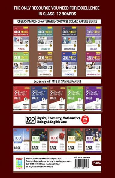MTG CBSE 10 Years Chapterwise Topicwise Solved Papers Class 12 Accountancy Book - CBSE Champion For 2024 Exam | CBSE Question Bank With Sample Papers (Based on Latest Pattern)