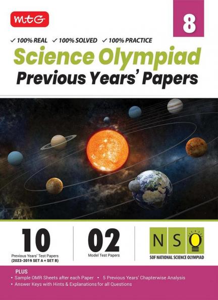 MTG NSO Class-8 Olympiad 10 Previous Years Papers (2023-2019 Set A & B) Science with Mock Test Papers - Sample OMR Sheet with Chapterwise Analysis | SOF Olympiad Books For 2024-25 Exam