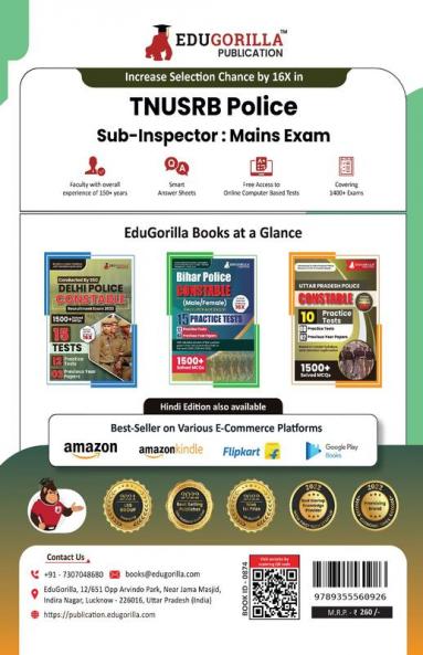 TNUSRB Police Sub-Inspector (SI) Exam Book 2023 - 10 Practice Tests (1400 Solved Objective Questions) with Free Access To Online Tests