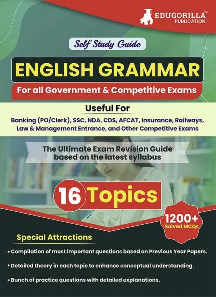 General English For All Government & Competitive Exams Guide Book with Concept & Tricks- 16 Topic-wise Solved Test (1200 Solved Questions) Tests Useful for SSC Banking Railways with Free Access to Online Tests