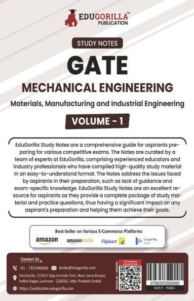 GATE Mechanical Engineering Materials Manufacturing and Industrial Engineering (Vol 1) Topic-wise Notes | A Complete Preparation Study Notes with Solved MCQs