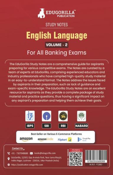 English Language (Vol 2) Topicwise Notes for All Banking Related Exams | A Complete Preparation Book for All Your Banking Exams with Solved MCQs | IBPS Clerk IBPS PO SBI PO SBI Clerk RBI and Other Banking Exams