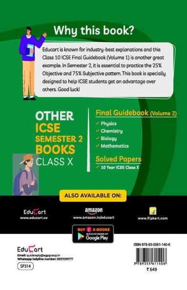 EDUCART ICSE Class 10 Final Guidebook Semester 2 Volume 1 (Question Bank + Sample Papers Combined) 2022 - History & Civics Geography English Paper 1 & Paper 2