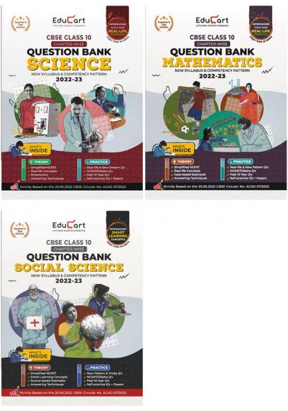 Educart CBSE Class 10 Bundle - Science SST and Maths Question Banks 2023 (Based on new Sample Paper pattern of 16th Sep 2022) Edubook