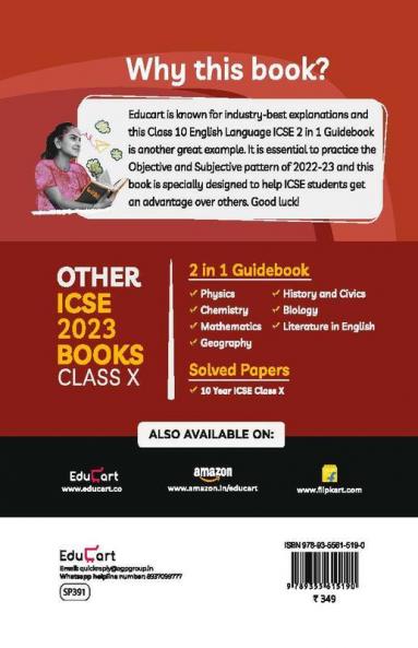 Educart ICSE Class 10 English Language Guidebook 2023 Question Bank + Sample Papers (For 2022-23 Exam) (Including Previous 10 Years Questions)