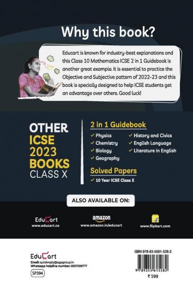 Educart ICSE Class 10 Maths Guidebook 2022-23 Question Bank + Sample Papers 2023 Exam (Including Previous 10 Years Questions)