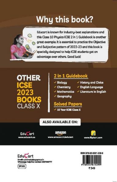 Educart ICSE Class 10 Physics Guidebook 2022-23 Question Bank + Sample Papers 2023 Exam (Including Previous 10 Years Questions)