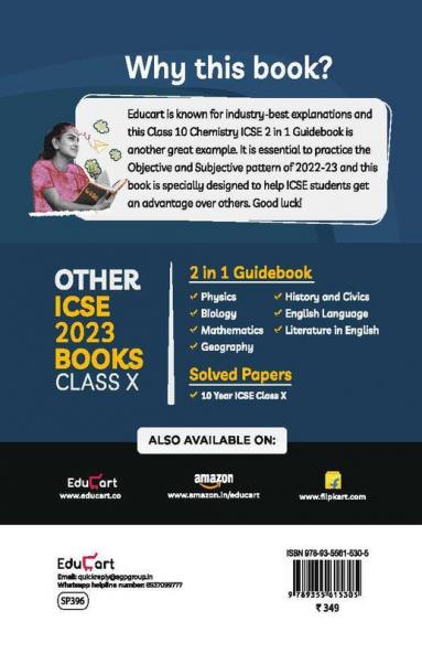 Educart ICSE Class 10 Chemistry Guidebook 2022-23 Question Bank + Sample Papers 2023 Exam (Including Previous 10 Years Questions)