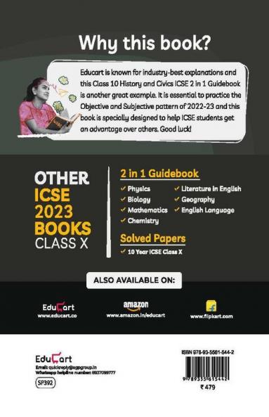 Educart ICSE Class 10 History and Civics Guidebook 2022-23 Question Bank + Sample Papers 2023 Exam (Including Previous 10 Years Questions)