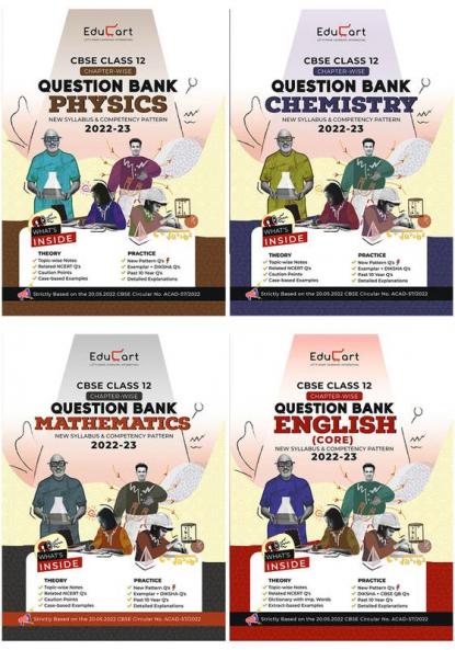 Educart CBSE Class 12 Bundle - Physics Chemistry English Core & Maths Question Banks 2023 (Based on new Sample Paper pattern of 16th Sep 2022)