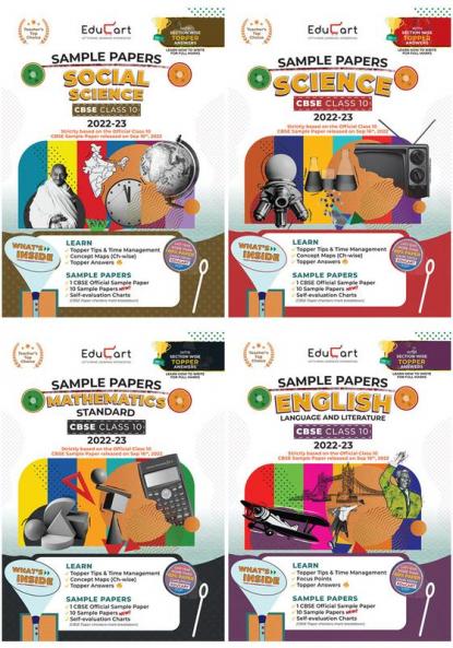 Educart CBSE Class 10 Sample Papers 2022-23 Bundle - Science SST English and Mathematics Standard (4 books) 2023 Edubook