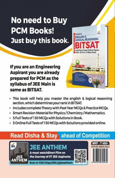 Guide to English & Logical Reasoning for BITSAT with past 9 Years Solved Papers (2021 - 2013) & 10 Mock Tests 9th Edition