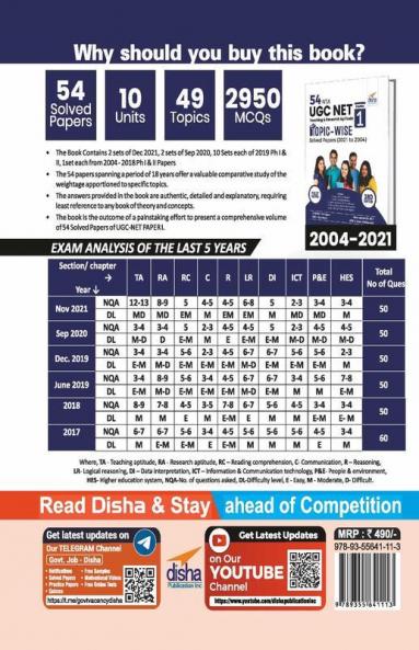 54 NTA UGC NET Paper 1 Teaching & Research Aptitude Topic-wise Solved Papers (2021 to 2004) 3th Edition
