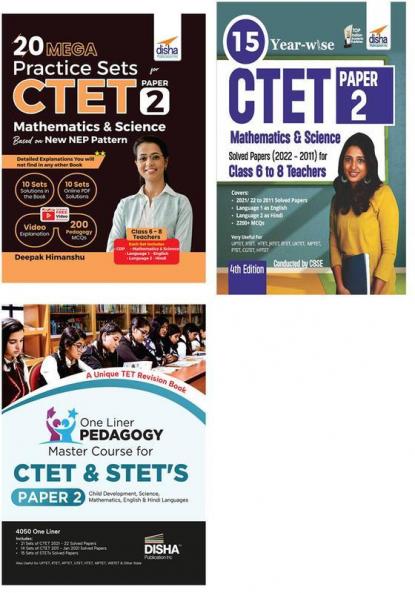 Combo (set of 3 Books) CTET Paper 2 Mathematics & Science - One Liner Pedagogy Master Course with Past 15 Year-wise Solved Papers & 20 Practice Sets - 2nd Edition | Central Teaching Eligibility Test