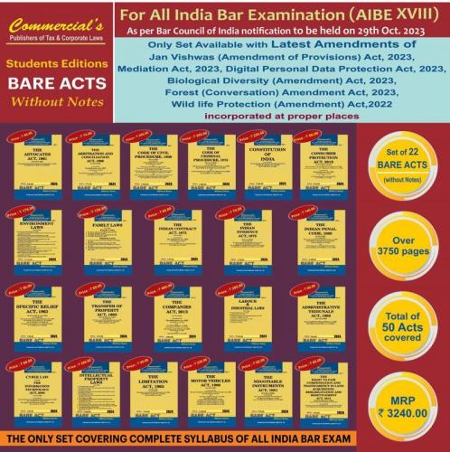 AIBE Bare Acts Combo without Notes 2025 EDITION- as per Bar Council of India Guidelines set of 22 Bare Acts covering 50 Acts COMPLETE SYLLABUS - LATEST 2025 EDITION Paperback – 1 January 2024