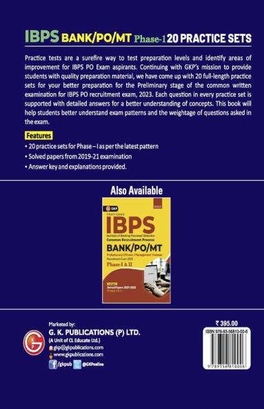 IBPS 2022 : Bank PO / MT Phase I - 20 Practice Sets by GKP