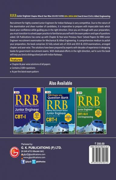 RRB 2022-23 - Junior Engineer CBT II : Chapter-Wise & Year-Wise solved Papers (2014 2015 & 2019) - Civil & Allied Engineering - 32 Sets by GKP