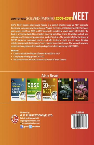 NEET 2023 : Class XI-XII - Chapter-wise Solved Papers 2005-2017 (Includes 2018 - 22 Solved Papers )