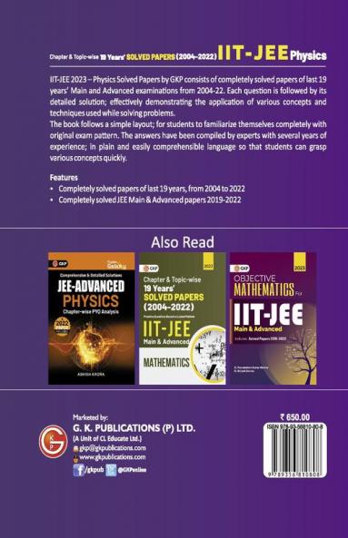 IIT JEE 2023 Physics (Main & Advanced) - 19 Years Chapter wise & Topic wise Solved Papers 2004-2022