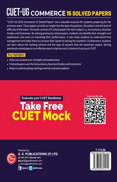 CUET-UG 2022-23 Commerce - 15 Solved Papers - (5 Accountancy / 5 Business Studies / 5 Economics)
