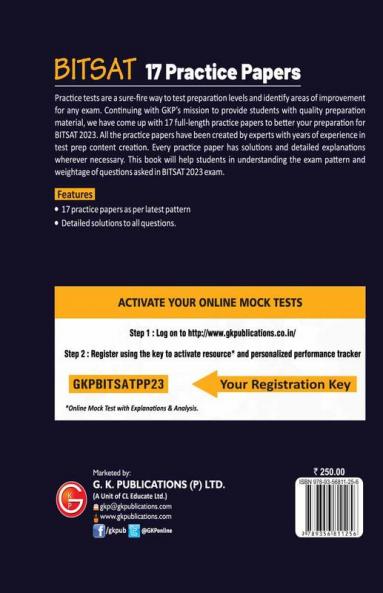 BITSAT 2023 : 17 Practice Papers by GKP
