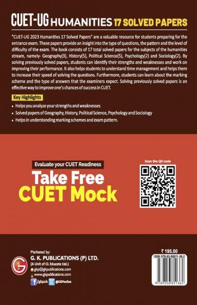 CUET-UG 2022-23 Humanities - 17 Solved Papers - (3 Geography/ 5 History/ 5 Political Science / 2 Psychology/ 2 Sociology)
