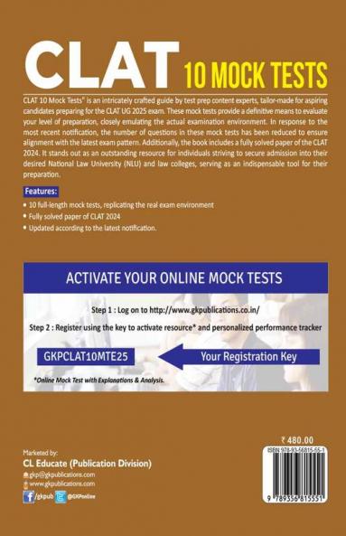 GKP CLAT 2025 : 10 Mock Tests (Includes CLAT 2024 Solved Paper)