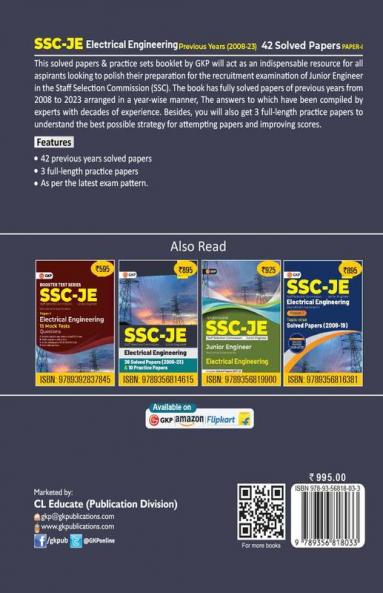 GKP SSC 2024: Junior Engineer - Paper I  Electrical Engineering 42 Previous Years Solved Papers (2008-23)