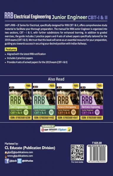 GKP RRB 2024-25 - Junior Engineer CBT -I & II - Electrical Engineering - Guide (Includes solved sets of 2019 CBT-I & II exams)