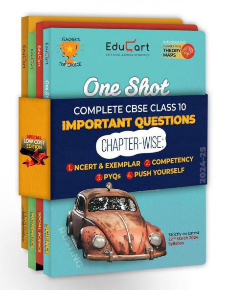 Educart CBSE Class 10 One Shot Question Bank 2024-25 Science Mathematics Social Science and English (Updated for 2025 Exam) 4 Book Bundle
