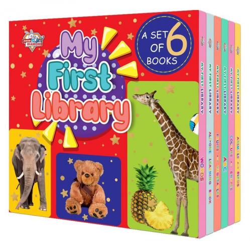 My First Library - Boxset of 6 Early learning Books for Kids - Alphabets Animals Birds Words Fruits Vegetables Colours Shapes and All in One
