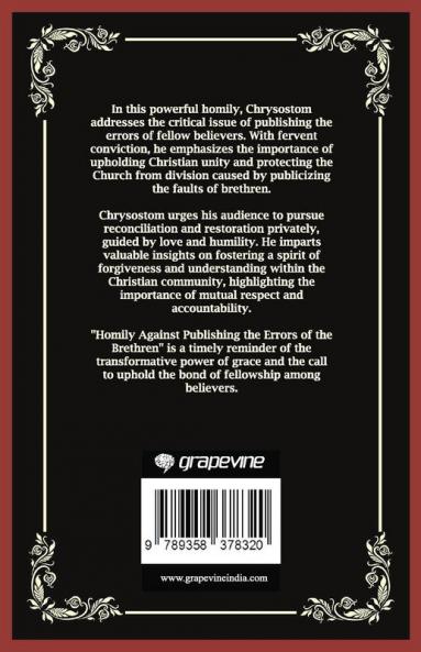 Homily Against Publishing the Errors of the Brethren (Grapevine Press)