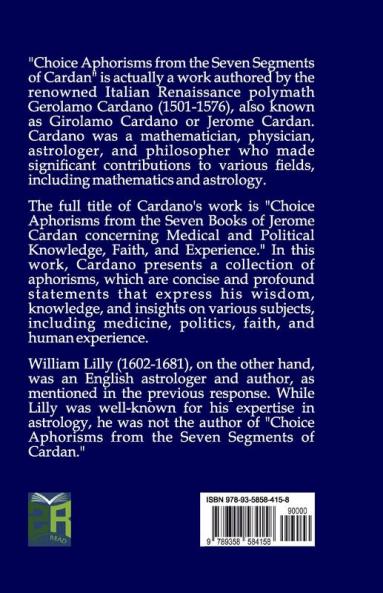 Choice Aphorisms from the Seven Segments of Cardan