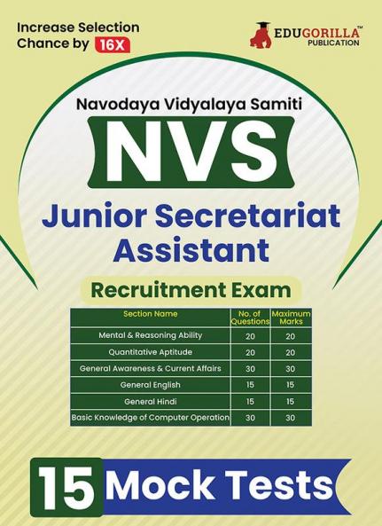 NVS Junior Secretariat Assistant Exam 2024 | HQRS RO Cadre JNV Cadre Recruitment | 15 Solved Practice Mock Test with Free Access to Online Test Series