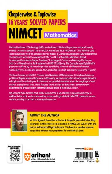Arihant NIMCET 16 Years Chapterwise & Topicwise Solved Papers Mathematics For 2024 Exams