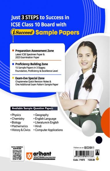 Arihant ICSE Sample Question Papers Class 10 Chemistry Book for 2024 Board Exam