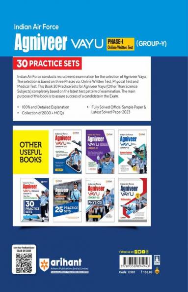 Arihant Indian Airforce Agniveer Vayu Phase 1 30 Practice Sets for Group Y Other Then Science Subjects