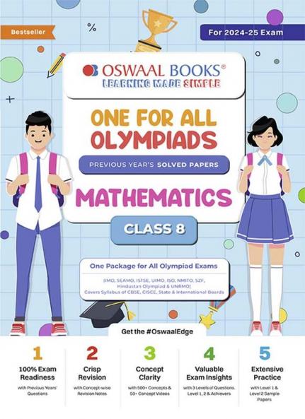 Oswaal One For All Olympiad Class 8 Mathematics | Previous Years Solved Papers | For 2024-25 Exam