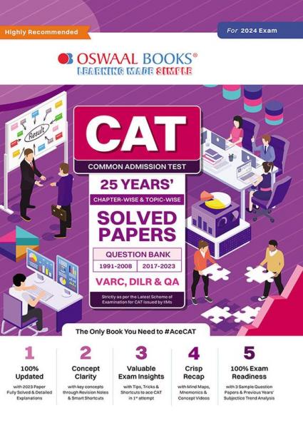 CAT COMMON ADMISSION TEST 25 YEARS’ CHAPTERWISE & TOPICWISE SOLVED PAPERS QUESTION BANK 1991-2008|2017 - 2023 (VARC DILR & QA)