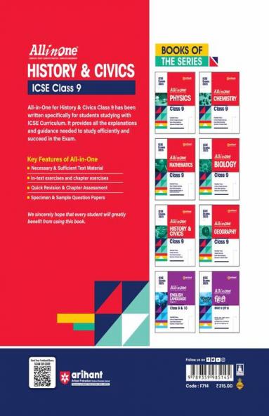 Arihant All In One Class 9th History & Civics for ICSE Exam 2024