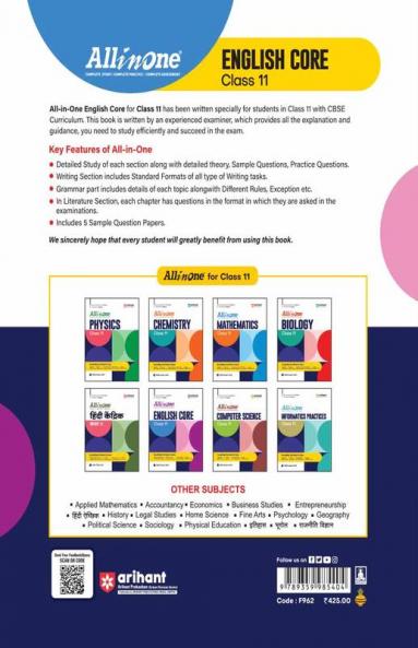 All in one Class 11th English Core for CBSE Exam 2025